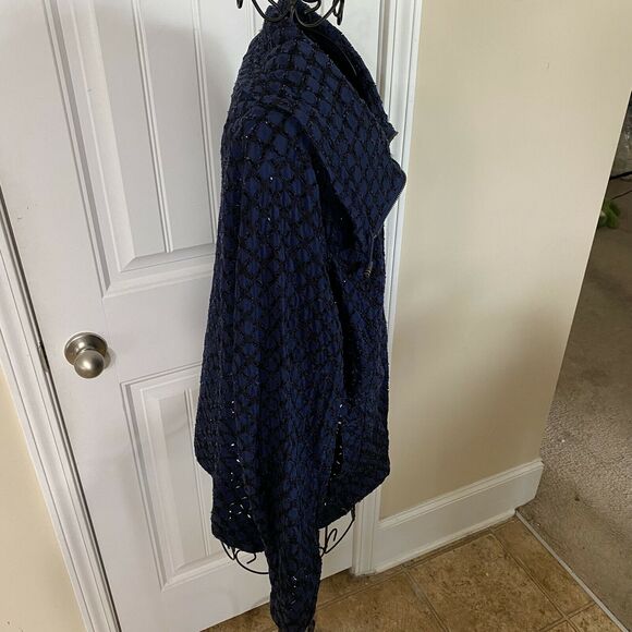 Coldwater Creek Navy Blue Eyelet Jacket Size 16 Zip Front Bomber Style Jacket - Picture 6 of 11